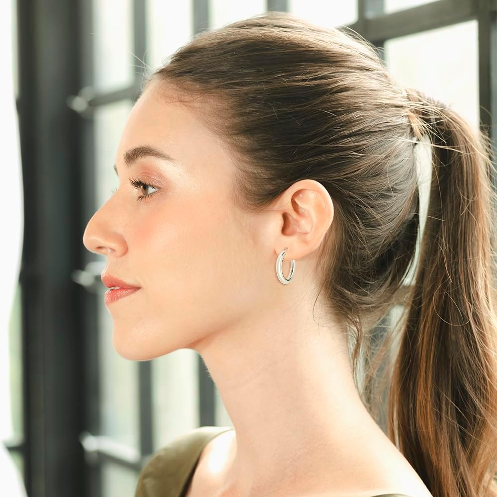 Sterling Silver Polished Finish Round-Tube Hoop Earrings 4mm Wide 15mm-30mm Diameter
