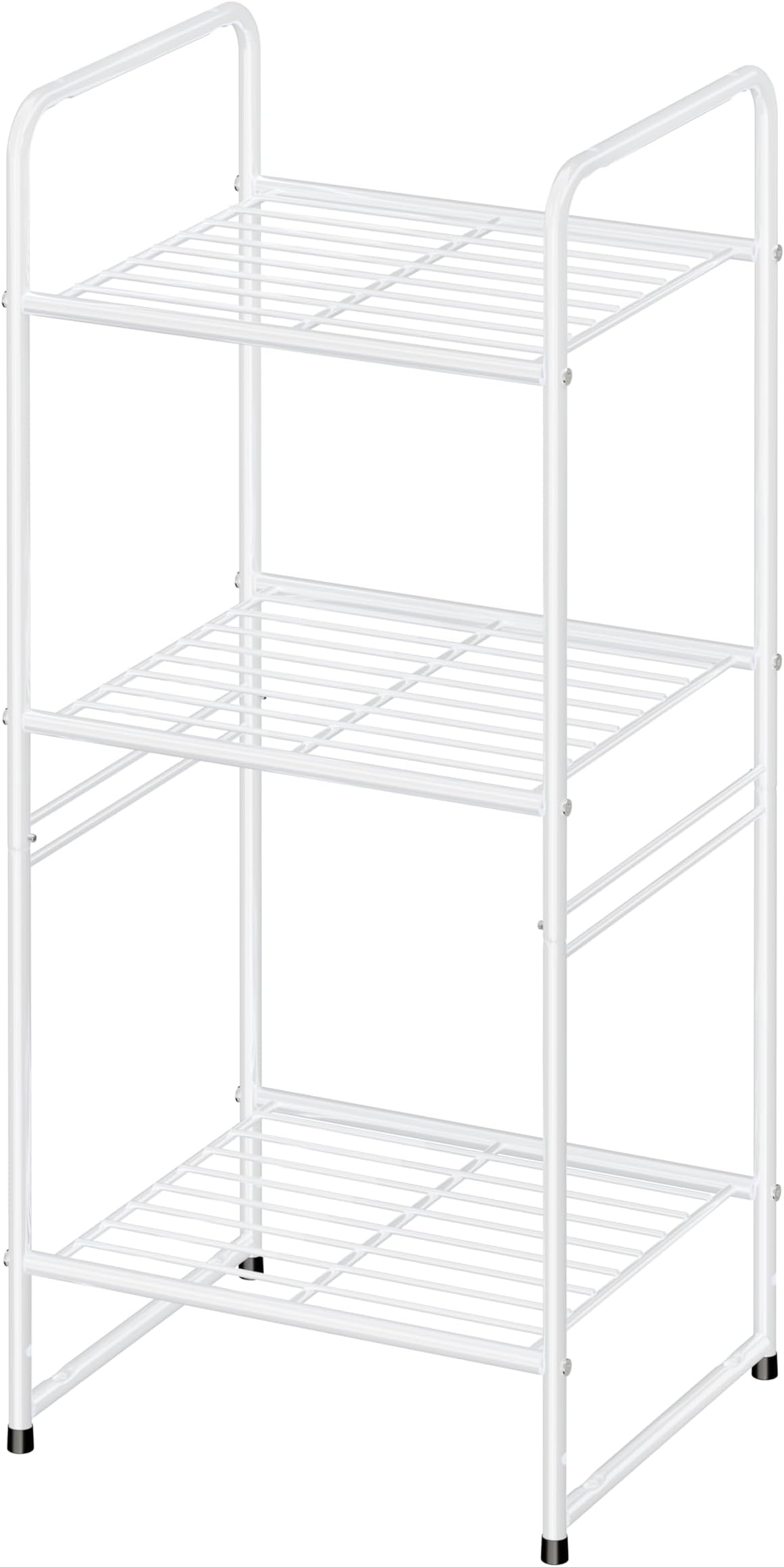 3 Tier Small Shelf Stand, Metal Shelf for Bathroom Organizer Storage, Sackable and Adjustable, Wire Grid, White