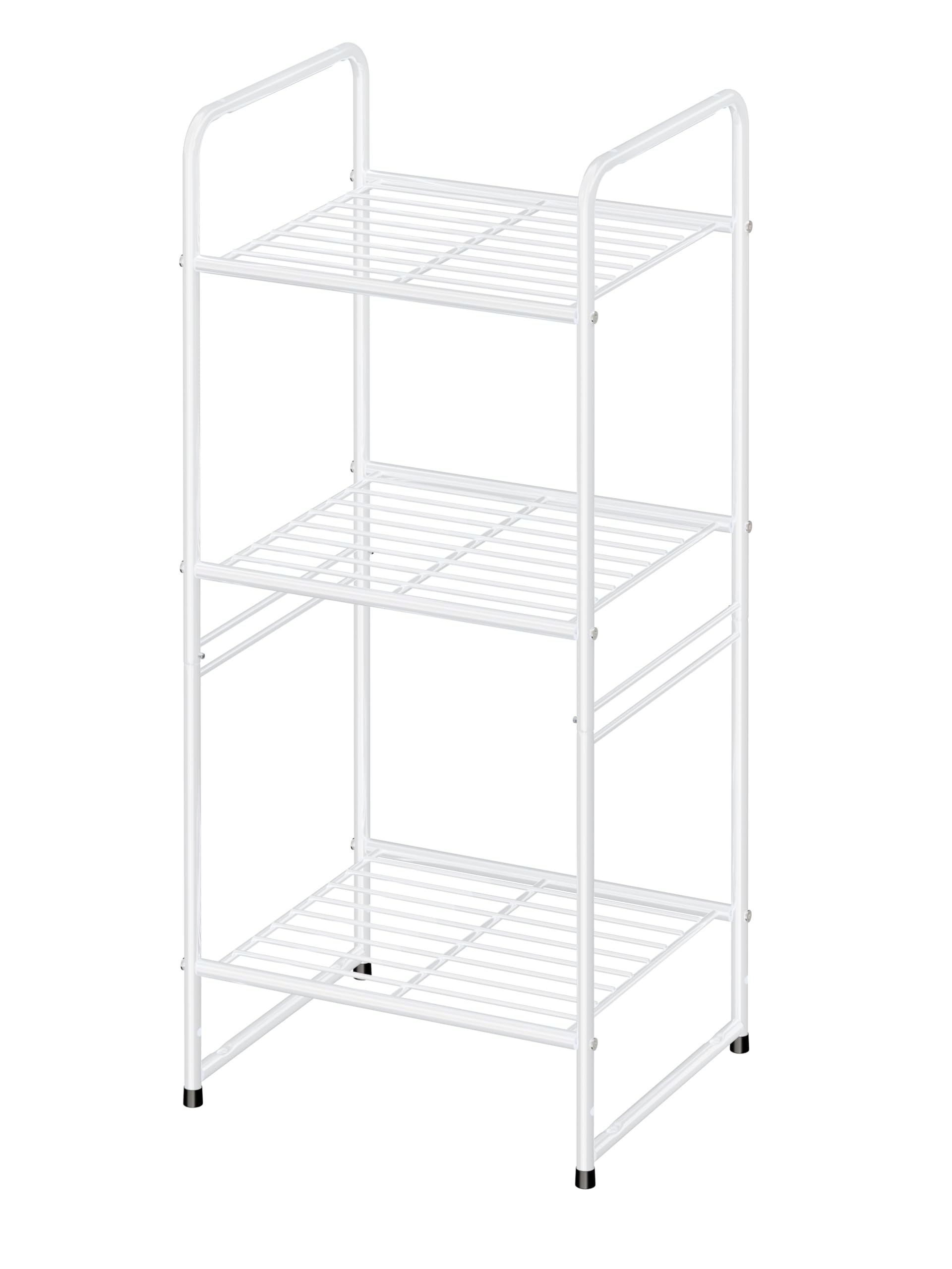 3 Tier Small Shelf Stand, Metal Shelf for Bathroom Organizer Storage, Sackable and Adjustable, Wire Grid, White