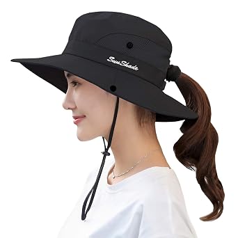Womens Sun Hat UV Protection Ponytail Hat for Beach Fishing&Hiking
