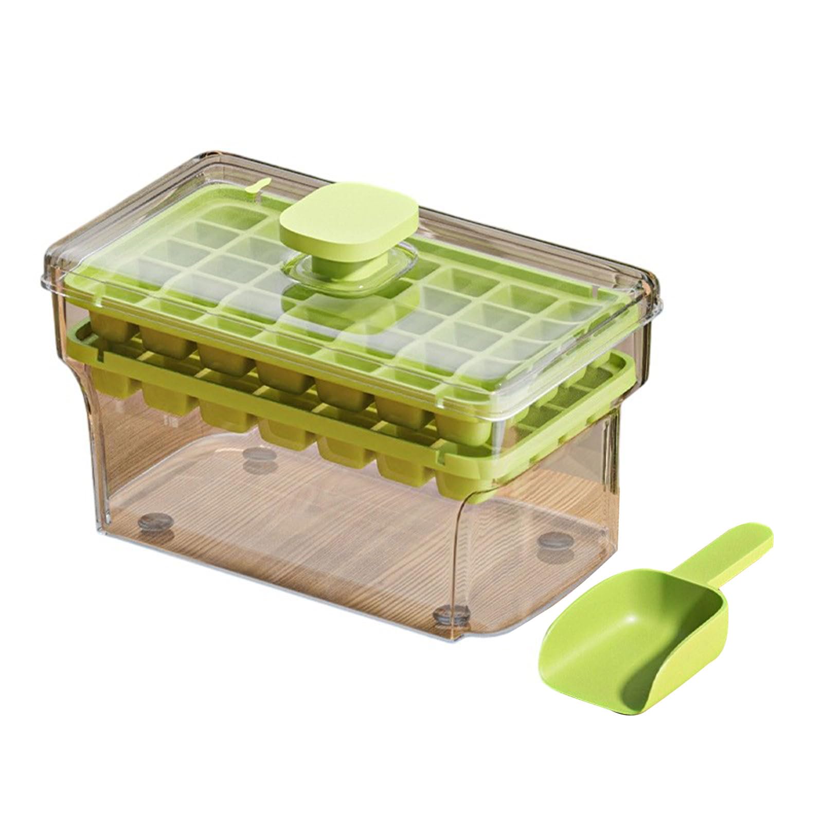 Jazuaiao Press Type Ice Tray Box Ices Maker Storage Box with Lid and Bin Refrigerator Ice Mold Easy to Use Press Type