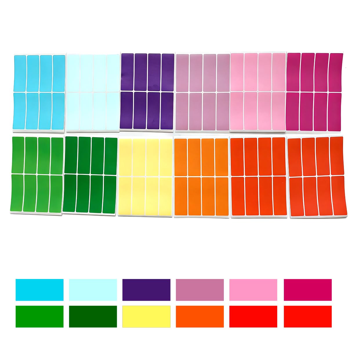 504 pcs Colored Labels Stickers,12 Colors,63 Sheets Rectangle Stickers,Each Sticker measures25*75mm/0.99 * 2.95in,Stickiness Moving Stickers,Used for Office and Document Labeling Management