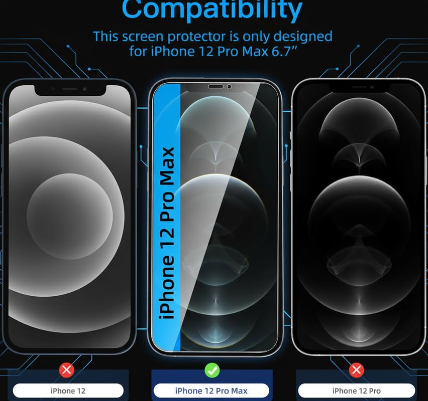 Image of OHAYO Tempered Glass Screen Protector Compatible with iPhone 12 Pro Max - 9H Hardness, HD Clear, Bubble-Free Installation, Scratch & Impact Protection, Case-Friendly Edge, Oleophobic Coating