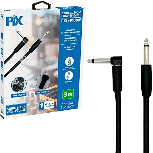 Cabo P10 + P10 90° Mono 100% Cobre Para Instrumentos 3 Metros