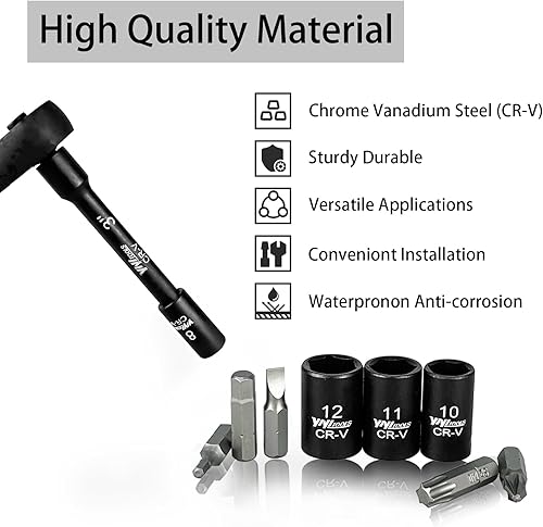 Miniatura 5 de Juego de llaves de vaso de impacto de 14 de pulgada, métricas (0.157-0.591 in) de profundidad y poco profunda, 6 puntos, CR-V, con mango de llave de