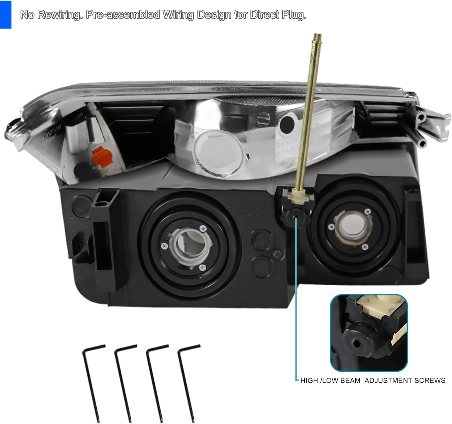 SPEC-D TUNING Black Headlights + Bumper Lights Compatible with 2002-2006 Chevy Avalanche 1500 2500 Pickup, Left + Right Pair Headlamps Assembly