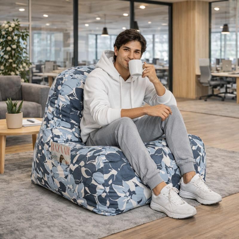 Image of Style Homez Hackey Cotton Canvas Floral Printed Bean Bag XXL Size Filled with Beans Fillers