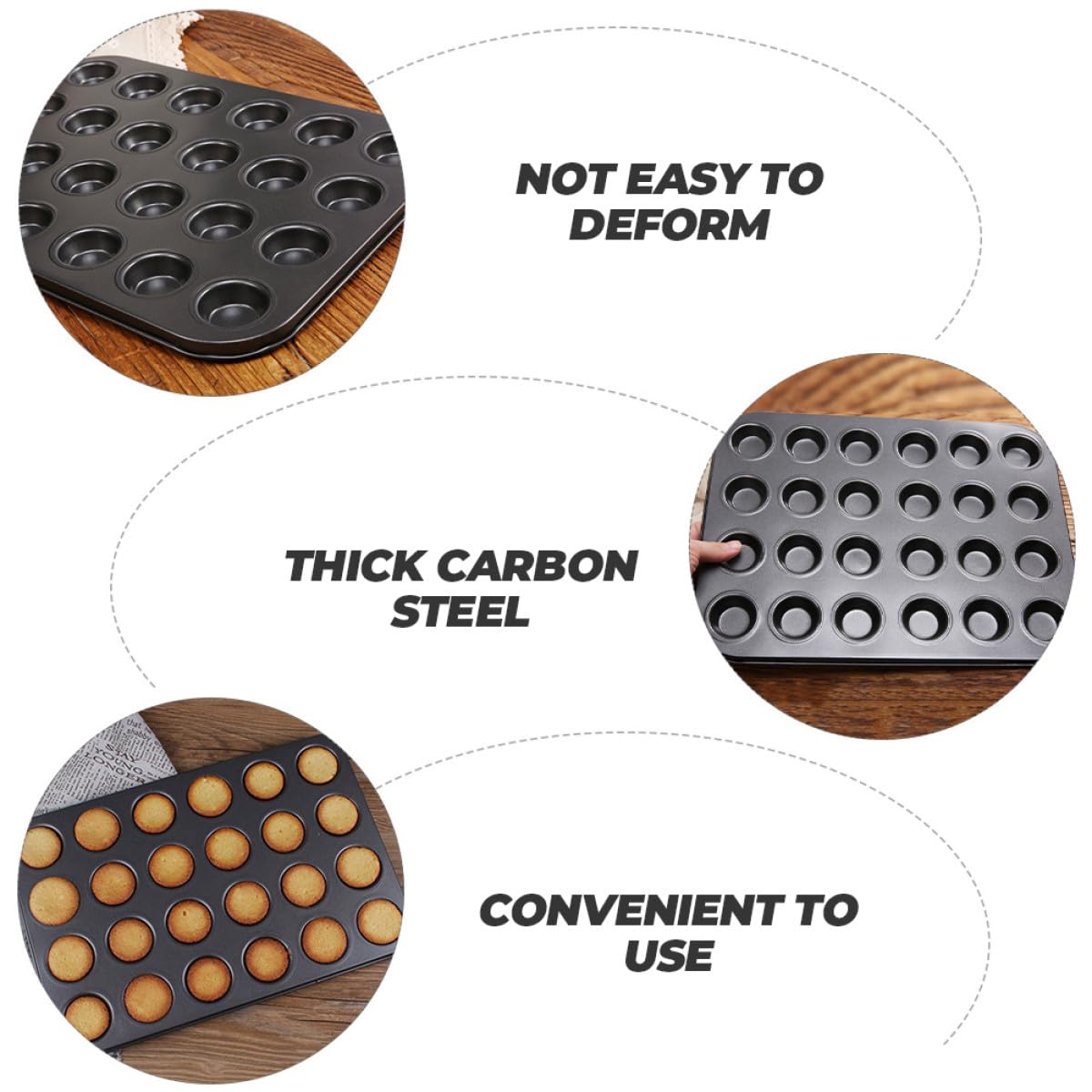 Moldes para Hornear Muffins y Cupcakes Antiadherentes 24 Cavidades Mini Acero Carbono Diseño Redondo Saludable para Repostería Casera 2 Unidades