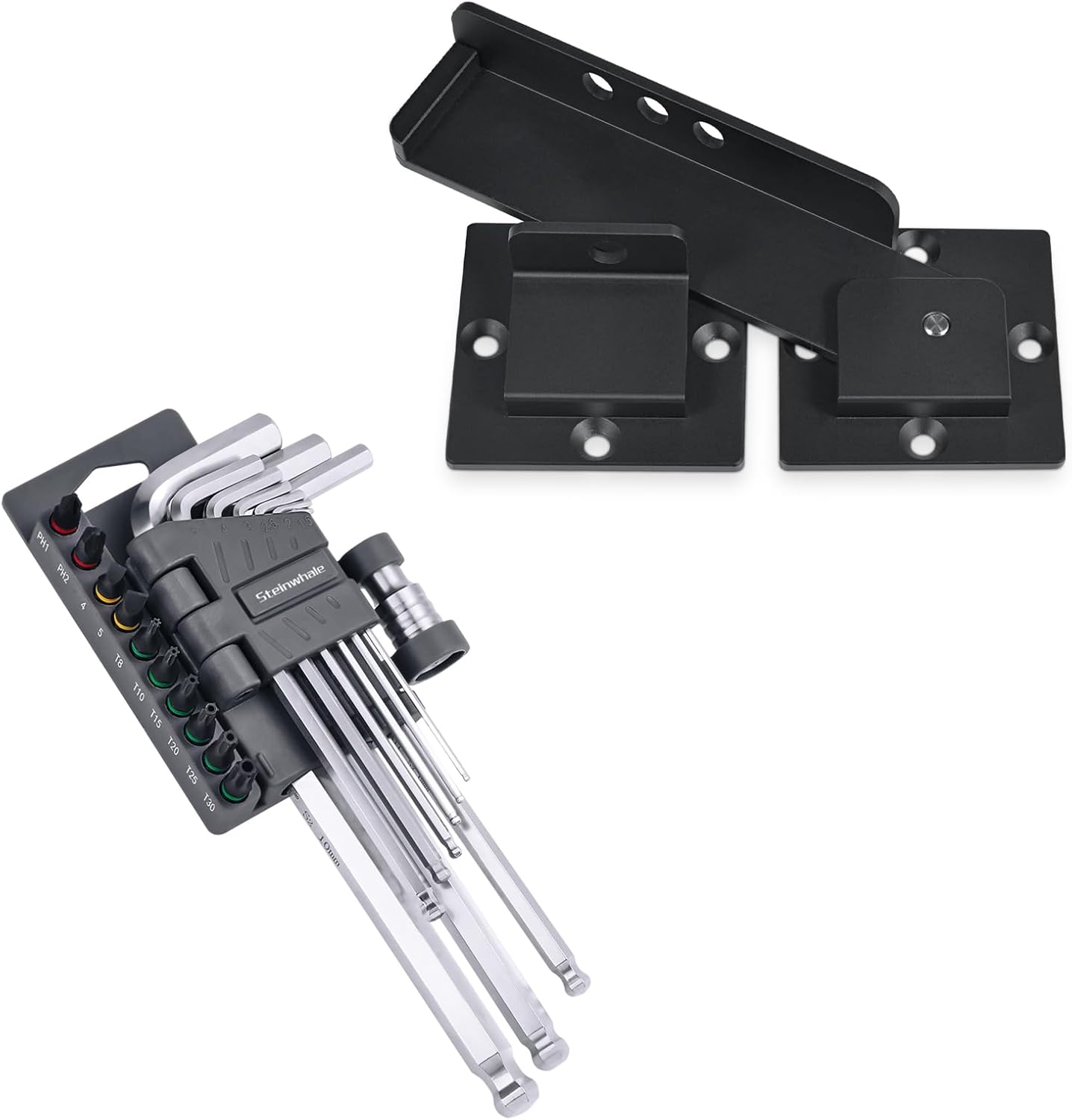 7.5" Flip Gate Latch Lock with Padlock Hole, 4mm Heavy Duty Aluminum Alloy Adjustable Door Latch, Metric Allen Key Set, S2 Steel Hex Key Set, Allen Wrench Set with Bit Adapter and Screwdriver Bits