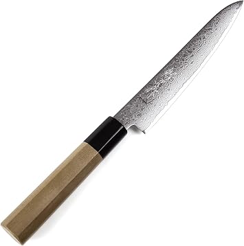 Japanese Petty Knife Damascus ZA18 69 Layer Octagonal Magnolia Wood Handle, 6-inch 150mm