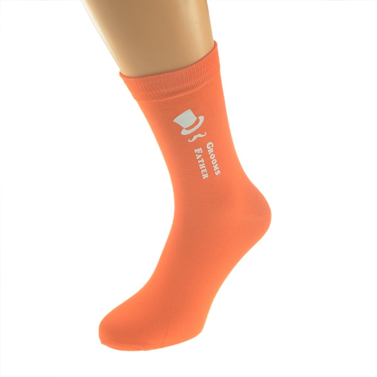 GTR-Prestige Giftware Top Hat & Moustache Mens Orange Wedding Socks Multiple Roles Available Adult Size UK 6-12 Euro 39-46 (Groom)