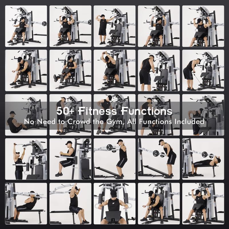 Multifunction Home Gym System, Smith Machine with 3 Station, 176 lb Weight Stack, Machine for LAT Pull Down, Chest Presses , Commercial Grade