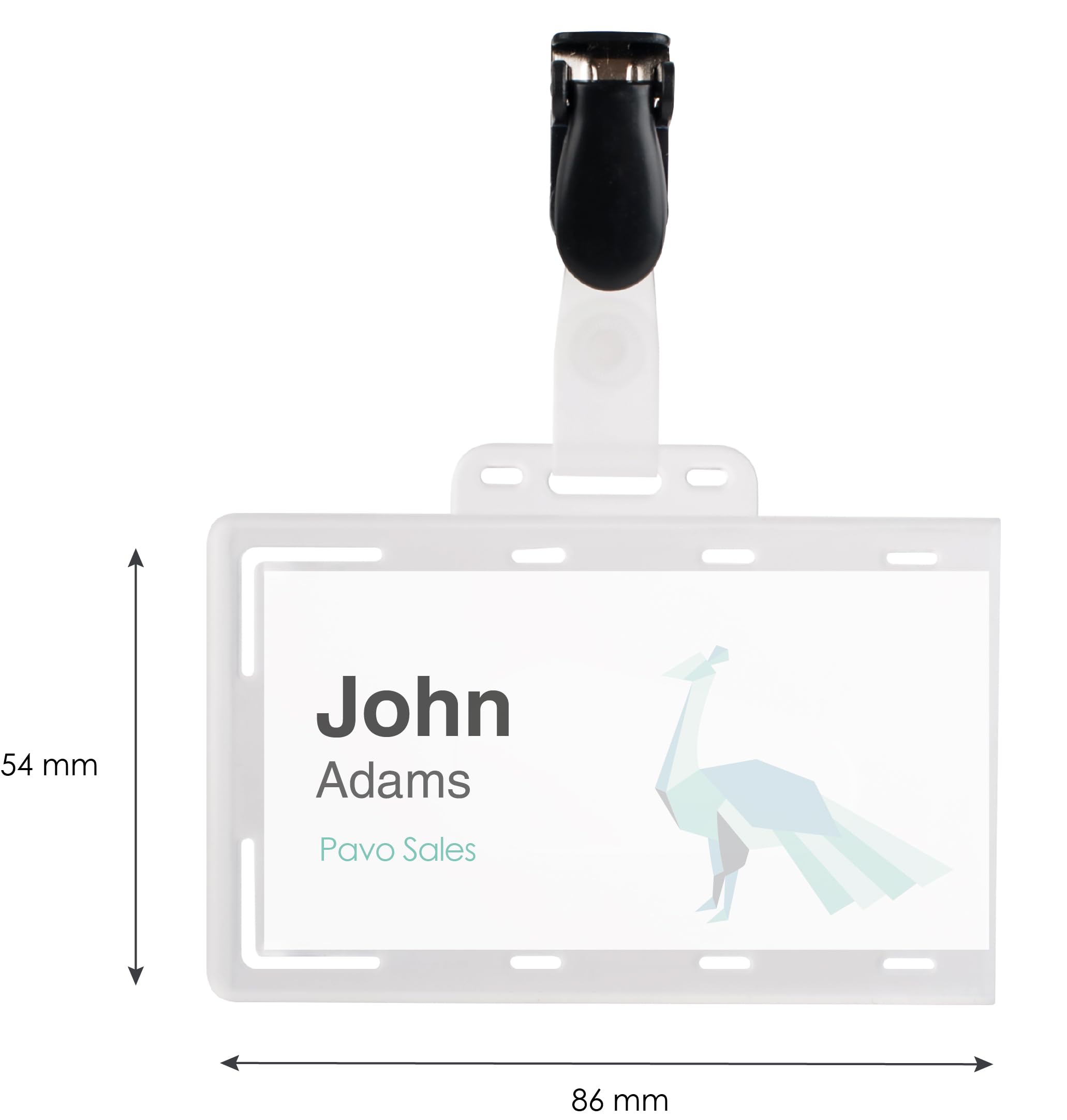 PAVO Pack de 50 Badges 54 x 86 mm avec Clip Transparent
