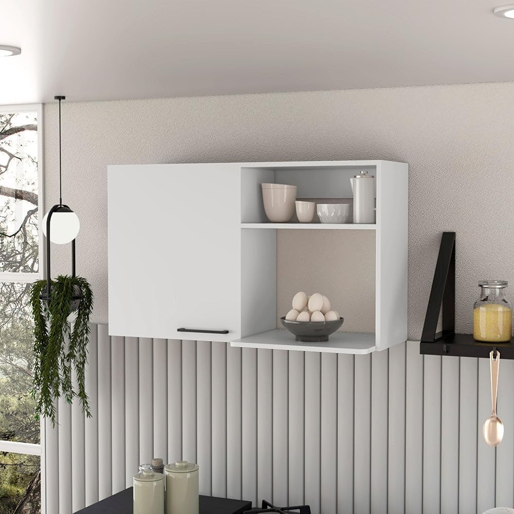 Tuhome Napoles 2 Wall Cabinet with Single Door, Dual Open Storage Shelves, Space-Saving Mounted Kitchen Organizer for Dishes, Spices and Everyday Essentials, Modern Multi-Use Wall Storage Unit