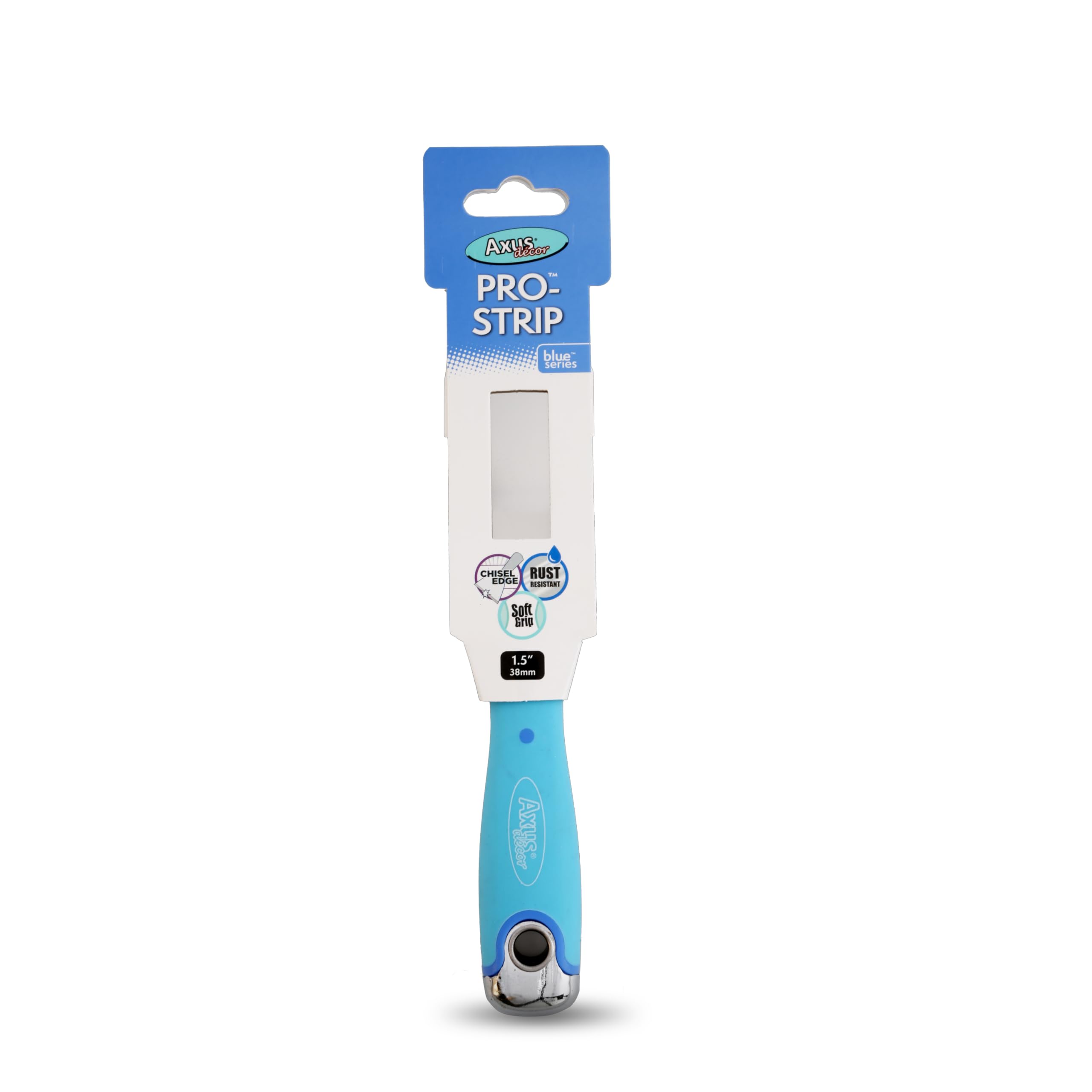 Axus Decor Pro-Strip Scraper (Blue Series) Wallpaper Scraper for Removing Paint and Wallpaper, Ideal for Professional & DIY Projects, Stainless Steel Blade & Rubberized Handle, 1.5 Inch/ 38mm