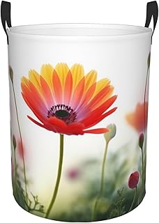Nature Flower print Circular Hamper Waterproof Storage Bin Organizer Basket Laundry Hamper With Handles For Clothes Toys Medium