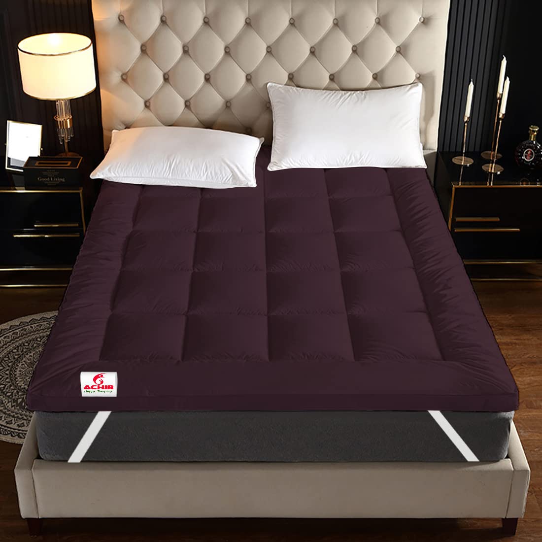 ACHIR 500 GSM Super Soft Polycotton Microfiber Mattress Topper/Padding for Soft and Comfortable Sleep - Wine, (Large California King, 78"X84"Inch, 6.5Ft x 7Ft)-image-21
