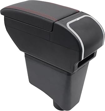 YJYWZH Car Armrest Box for Renault Dacia Sandero 2010-2015 Accessories Center Console Armrest Storage Box Double-Layer Arm Rest Seat Center Storage with Cup Holder Black with Red Thread