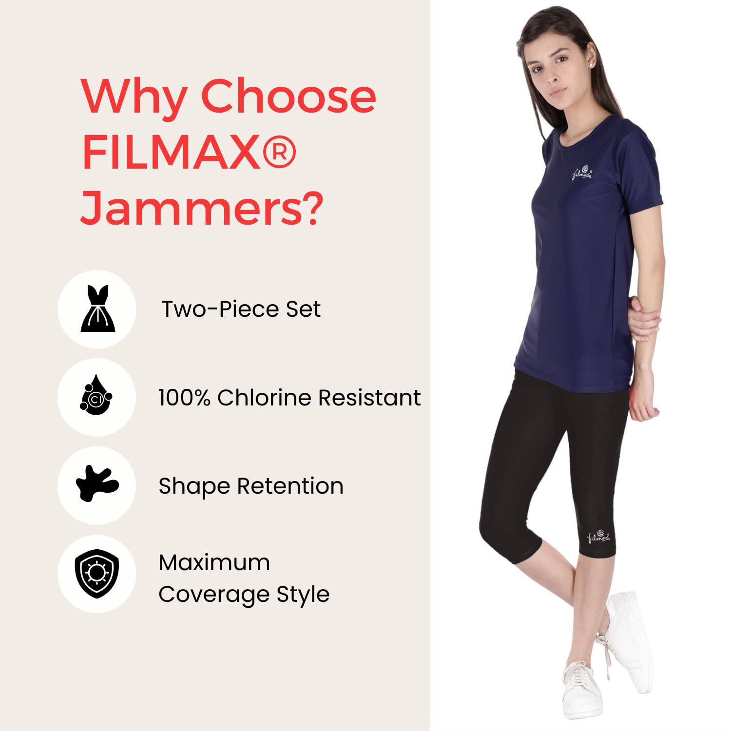 FILMAX® Originals Without Pads Two-Piece Swimming Costume Lycra T-Shirt & Tights Set for Women Wear (4682x4686-Navy Blue & Black_7XL) 3