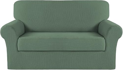 Vista 335 de Turquoize - Funda elástica para sofá de 2 piezas y 3 cojines, funda protectora lavable con elástico en la parte inferior, tela jacquard gruesa