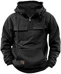 Hello MrLin Black Hoodie for Men Tactical Sweatshirt Quarter Zip Cargo Pullover Hoodies Workout Men Fashion Outdoor Hoodie