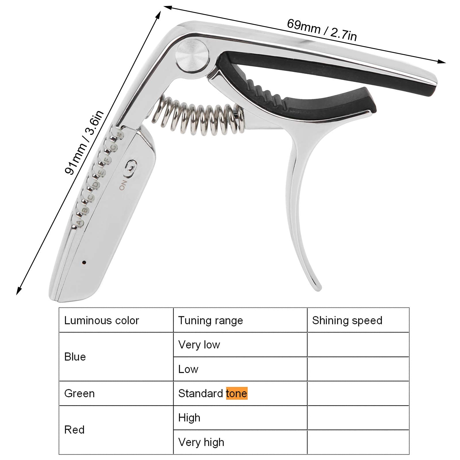 Guitar Capo, Guitar Capo Tuner in lega di zinco Display a LED 2 in 1 adatto per chitarra acustica, chitarra elettrica e ukulele(nero) Accessori Per Prestazioni