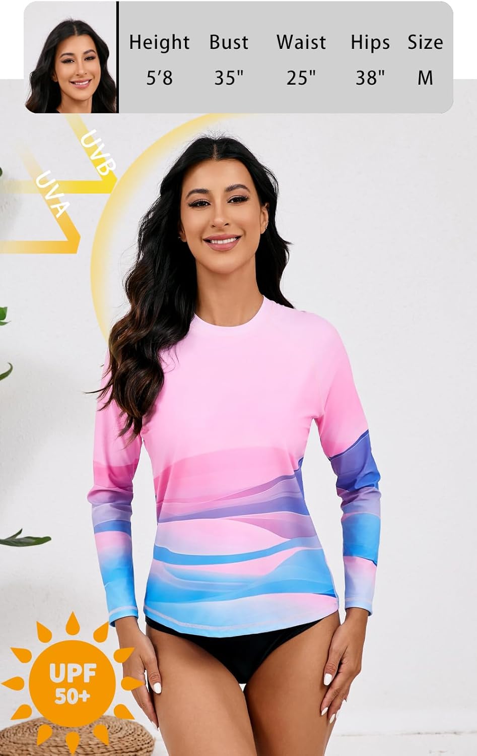 Halcurt Womens Long Sleeve Rash Guard Swim Shirts with Built in Bra UPF50+ Sun Protection Swimsuit Top - Image 4