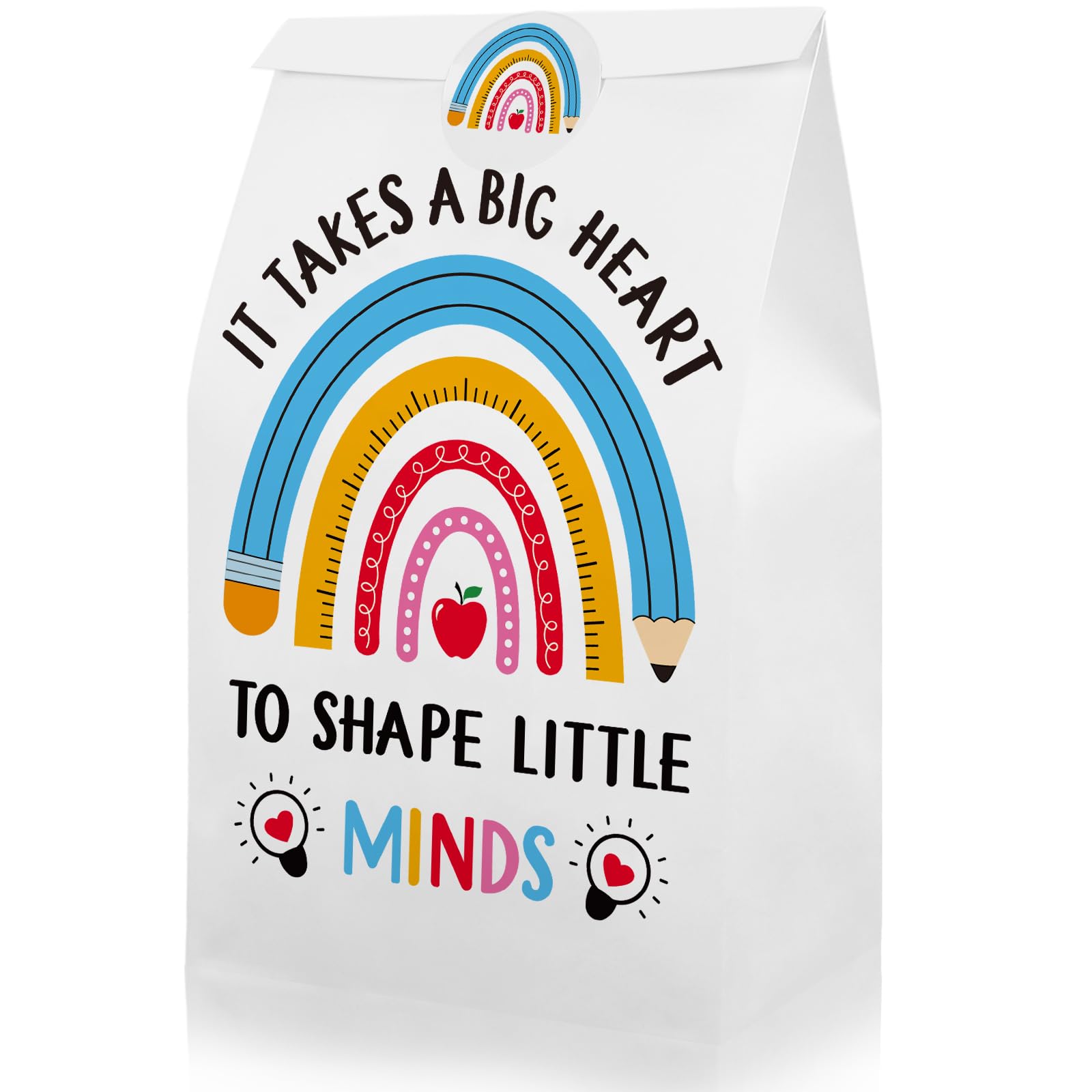 JarThenaAMCS 24Pcs Teacher Appreciation Party Favor Bags Pencil Rainbow Paper Bags with Tag Stickers Thank You Teacher Candy Treat Bags for Teachers'