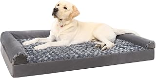 KSIIA Orthopaedic Dog Bed for Large Dogs, 121 x 76 x 18 cm, Dog Sofa Cover Removable Washable, XXL Dog Couch with Three Raised Edges, Non-Slip Underside, Convoluted Foam Dog Basket, Grey product image