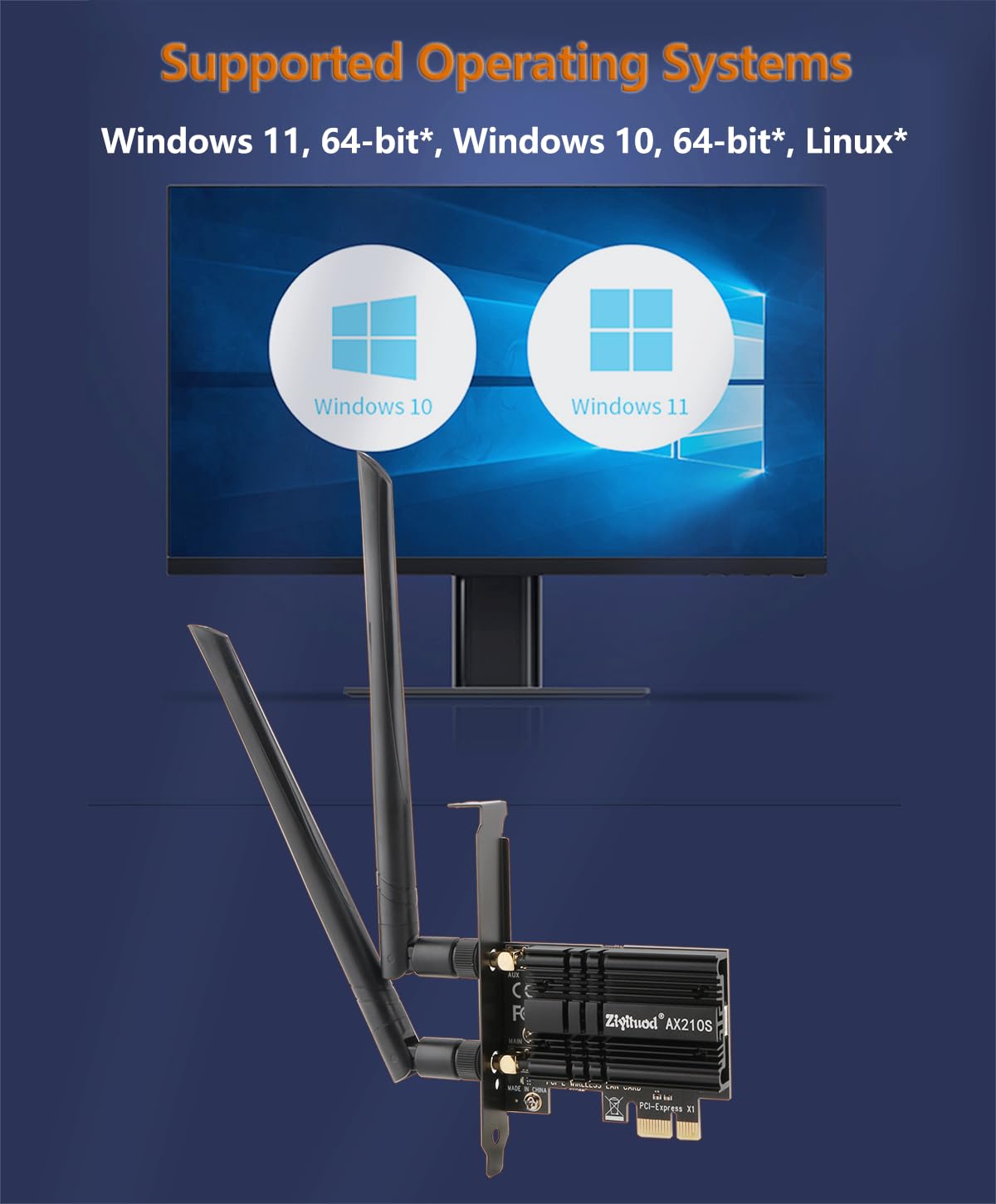 Scheda WiFi 6E Intel AX210 PCIe - 5400Mbps Tri-Banda 6G/5G/2.4G (160MHz), Bluetooth 5.3, PCIe Adattatore Wireless a Bassa Latenza con Bracket Low Profile per Gaming, Solo per Windows 11/10 (64 bit)