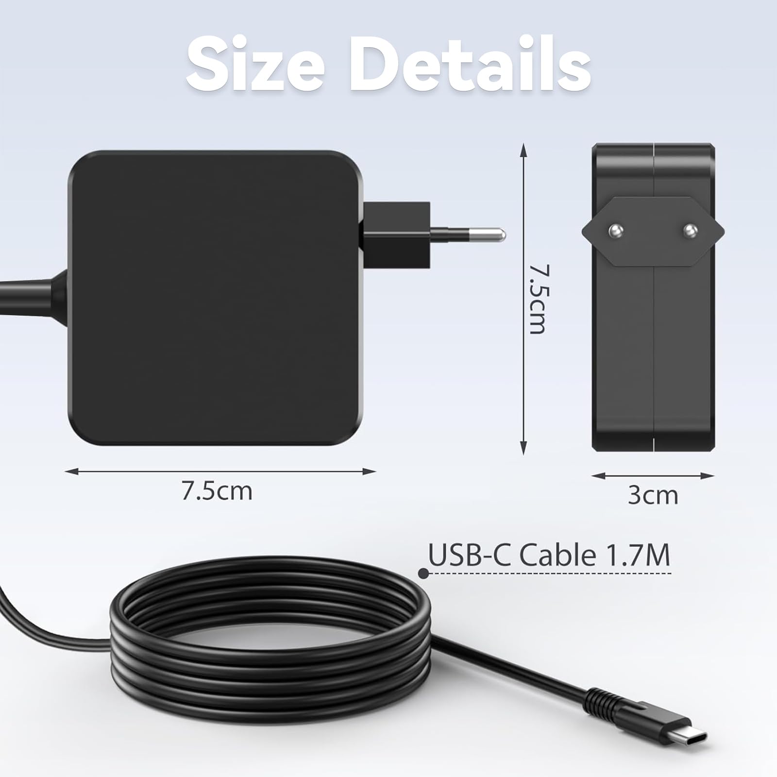 65W USB C Caricatore, Laptop Caricabatterie, Adattatore di Tipo C Alimentazione Compatibile con Huawei Matebook, Spectre, Lenovo ThinkPad, MacBook Pro/Air, HP, ASUS Chromebook, Google, Xiaomi