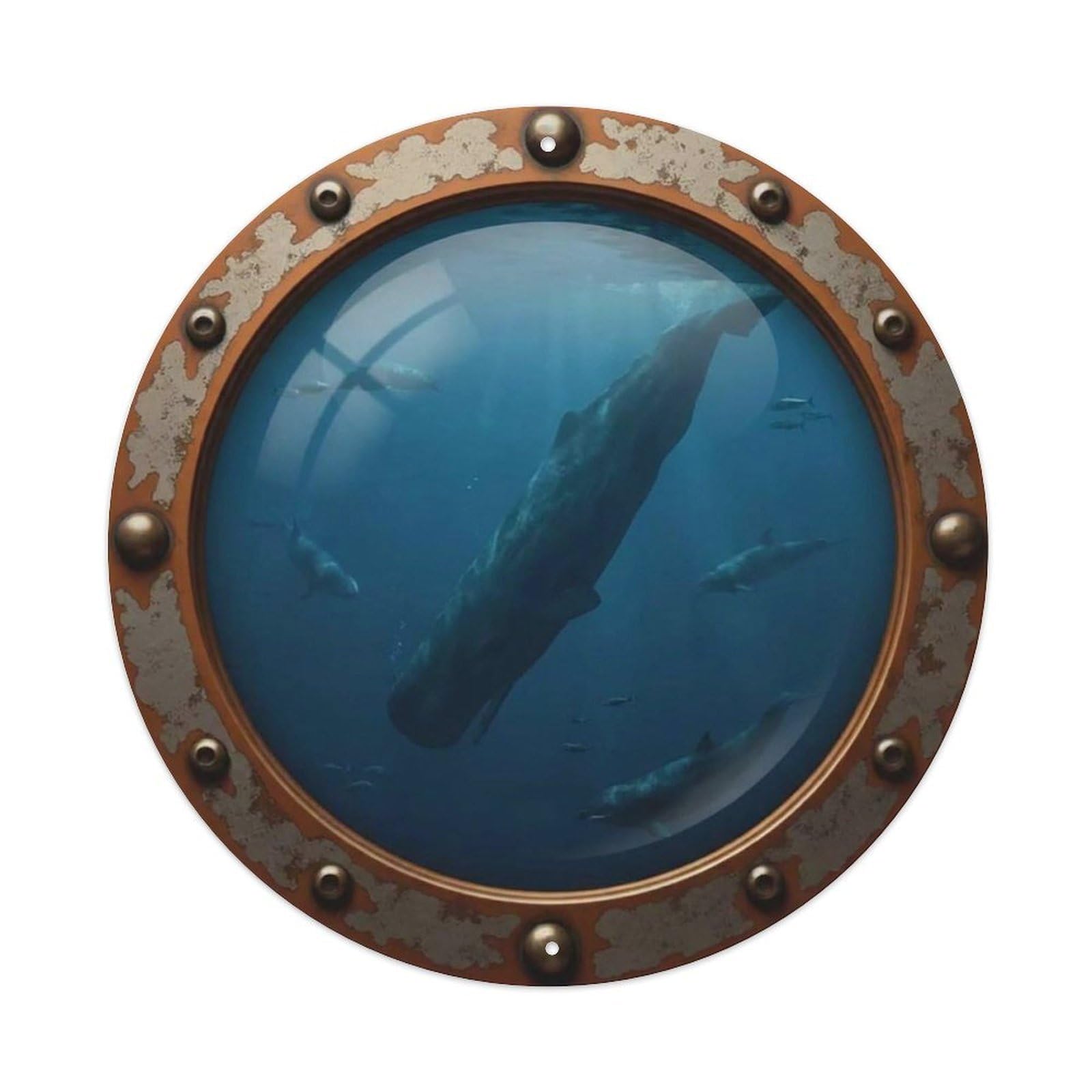 Gead 8X8inch Style Vintage Porthole Sperm Whale Nautical Window View Metal Tin Sign
