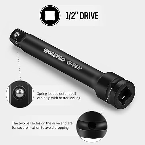 Miniatura 8 de WORKPRO Juego de juntas universales Impact y barra de extensión de impacto de 12 pulgada