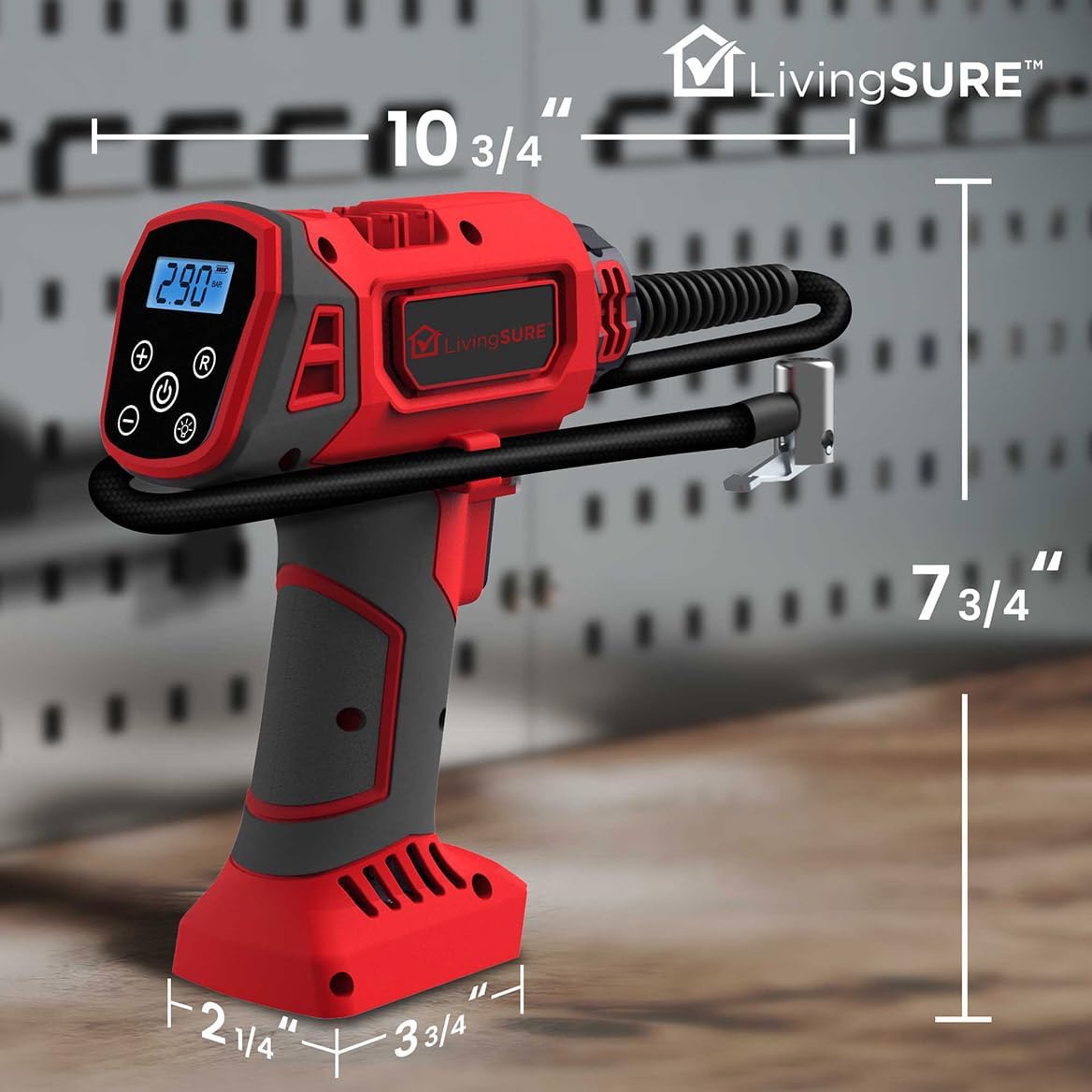 Cordless Tire Inflator Air Compressor By LivingSURE Portable Rechargeabler for Auto, Bikes, Car Air Pump with Auto Shut-Off, Lightweight, Smart Digital Display LED Light - Battery Not Included
