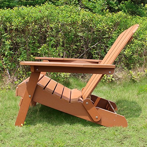 Merry Garden Faux Wood Folding Adirondack Chair with Pullout Ottoman, Outdoor, Garden, Lawn, Deck Chair - Thumbnail 5