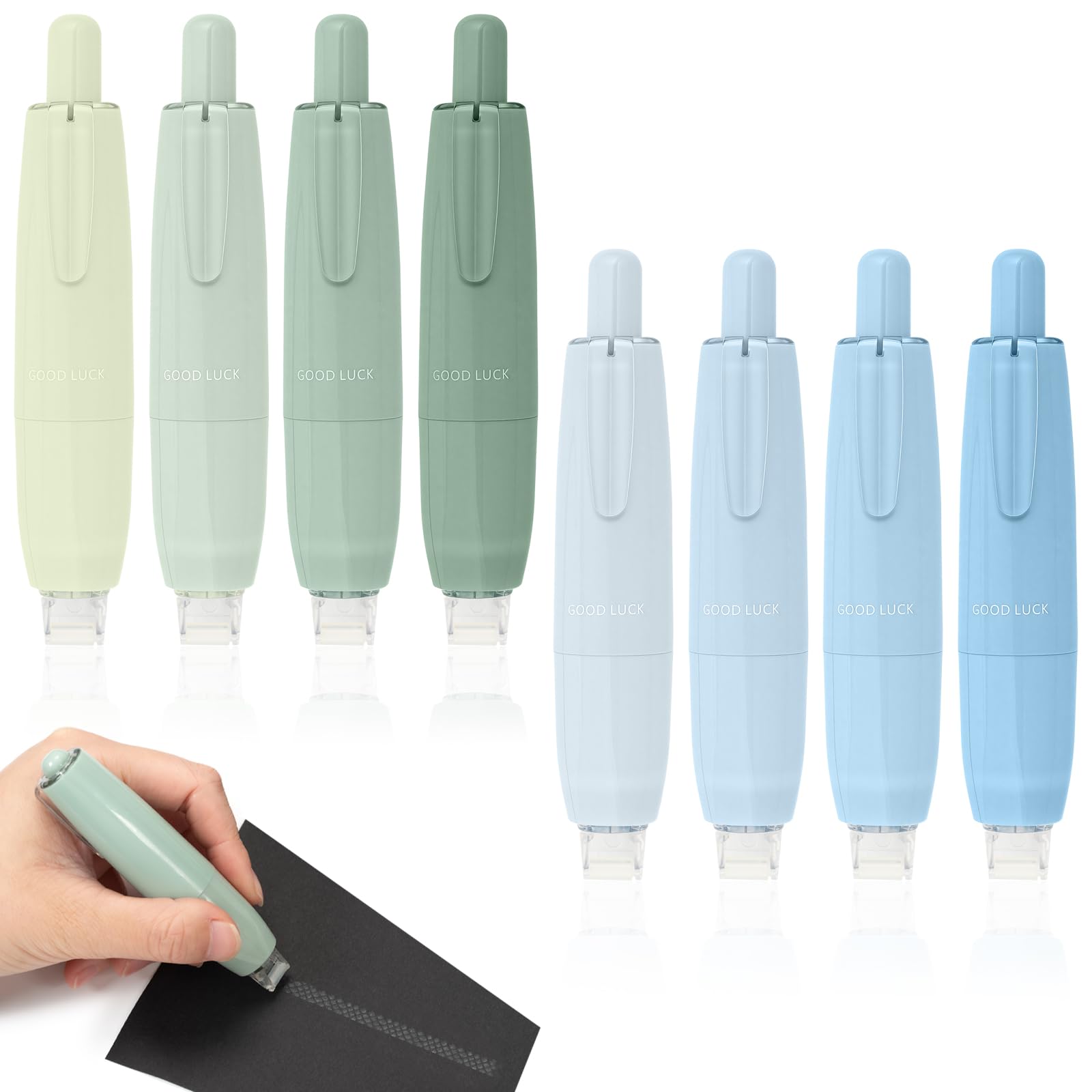 8Pcs Double Sided Tape Pens for Wrapping Paper, Adhesive Sticky Glue Tape Roller Pens for Crafting, Scrapbooking, Cards, Photo, Album, Journaling Supplies (Green+Blue)