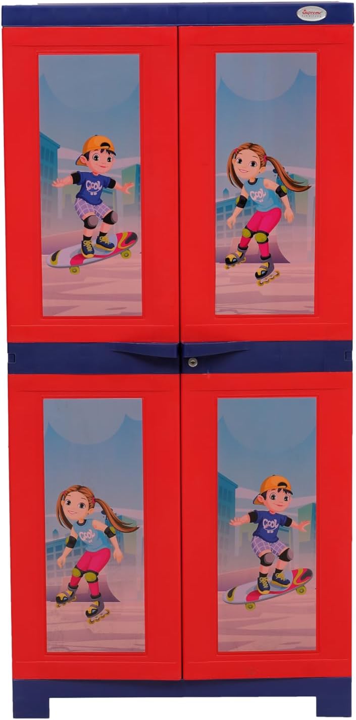 Supreme Furniture Fusion Kidz Senior Size Waterproof with 2 Doors & 3 Shelves Cupboard for Home, Living Room and Kids(Full Size,C.RED/P.Blue/Blue)(DIY)