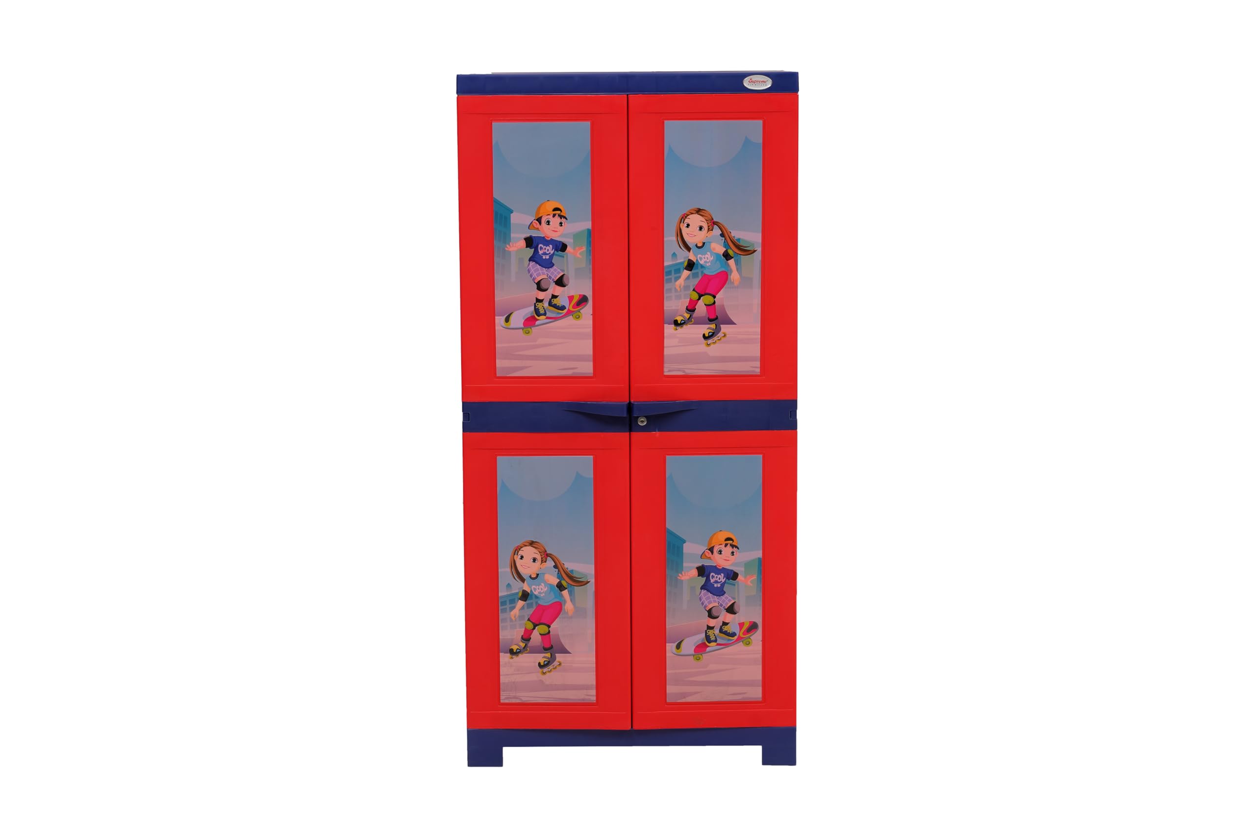 Supreme Furniture Fusion Kidz Senior Size Waterproof with 2 Doors & 3 Shelves Cupboard for Home, Living Room and Kids(Full Size,C.RED/P.Blue/Blue)(DIY)