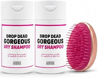 Handmade Heroes Non Aerosol Volumizing Dry Shampoo Powder & Hair Brush for Dark Hair & Brunette Hair - Clean Beauty Vegan Hair Care