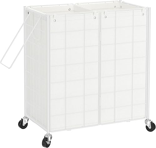 Miniatura 8 de WOWLIVE Cesta de lavandería doble con ruedas, marco de alambre de metal, cesta de lavandería con 2 bolsas extraíbles, cesta de ropa sucia de 120 L,