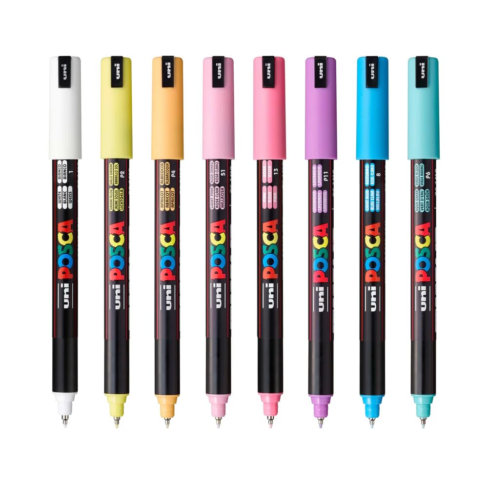 POSCA 1M 0.9-1.3 mm Bullet Shaped Soft Colors | Reversible Tip Markers (Set of 8, Multicolor)-picture-27