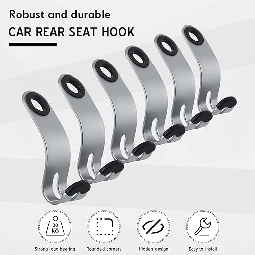 Miniatura 3 de Threan 6 ganchos para el asiento trasero del vehículo, gancho fuerte para el reposacabezas del asiento del automóvil, bolsas de mano, colgador para