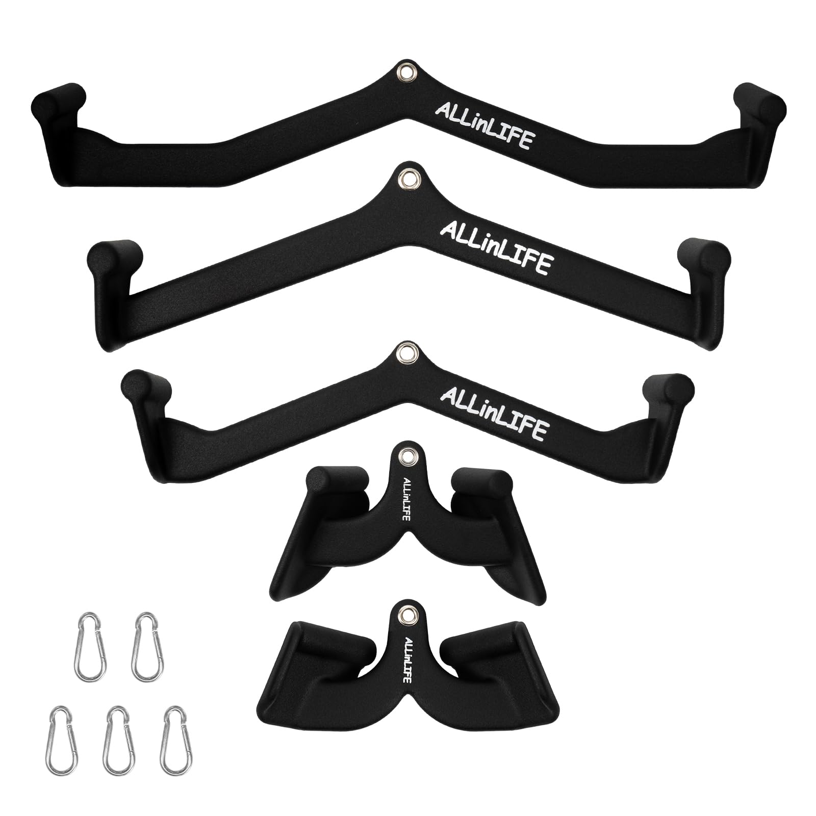 ALLINLIFE Agarres Poleas Gym Multifunción,Poleas Gimnasio Juego De Cinco Piezas,Accesorios para Máquina de Cable Entrenar Bíceps Tríceps Hombros Espalda