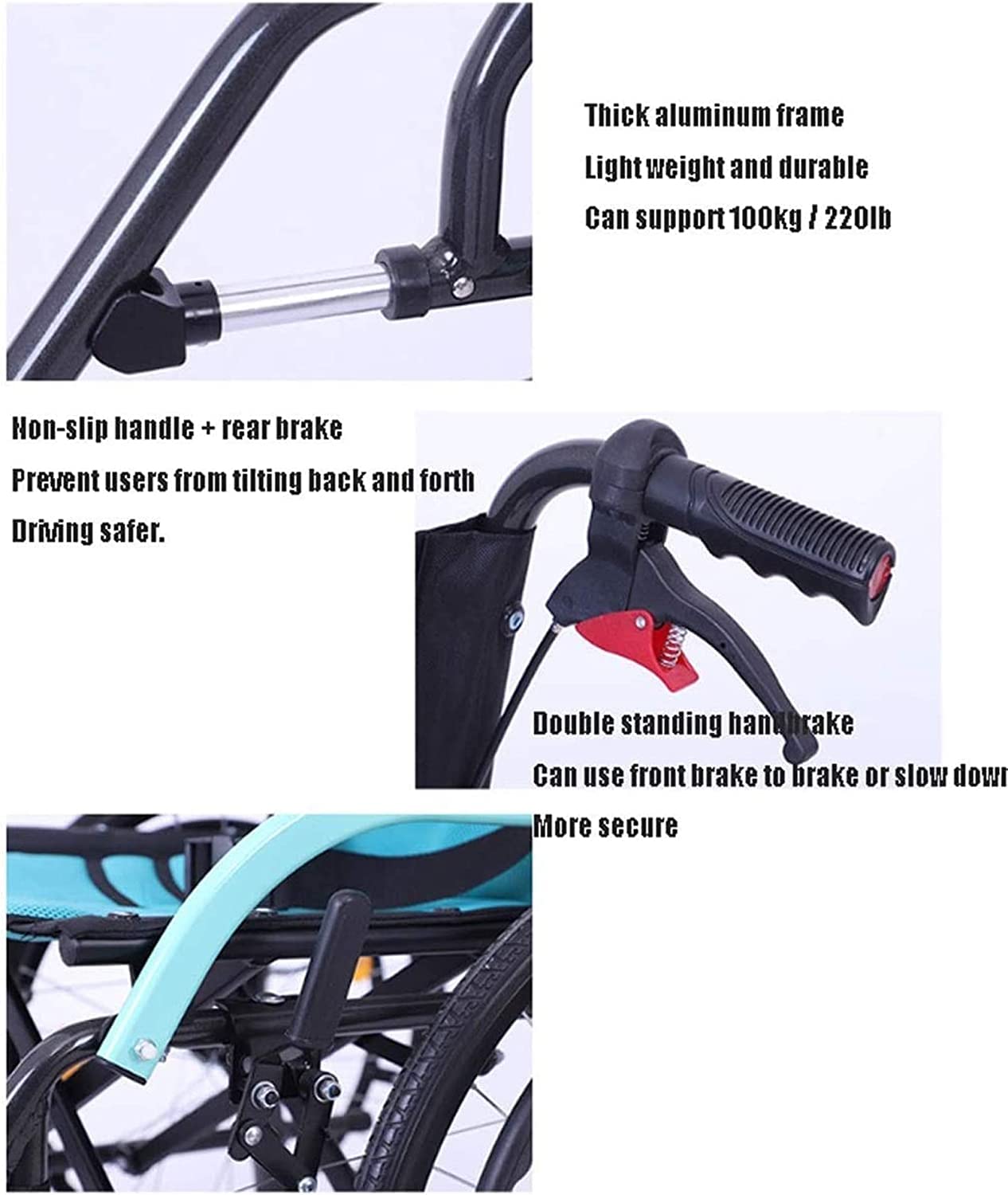 BKEKM Silla de Ruedas Silla de Ruedas Plegable Liviana con reposapiés abatible extraíble y Respaldo ergonómico Silla de Ruedas portátil para Adultos Carga 220 LB Cómodo