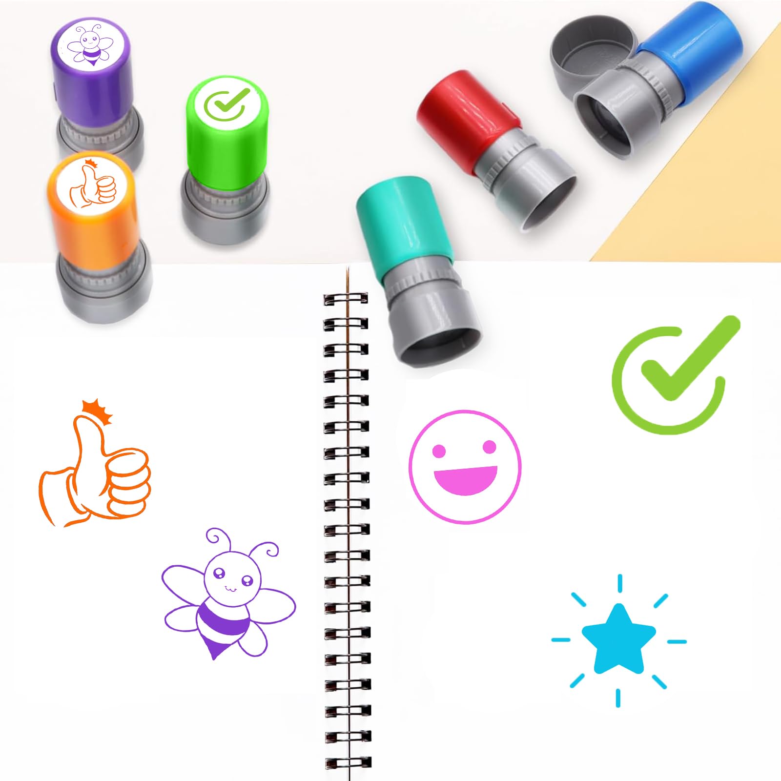 5 stuks zelfkleurende leraarstempels, aanmoediging voor kinderen, leraren, beoordeling, beloning, motivatie, postzegels, kleurrijke cartoonzegels, aanmoediging, scholieren, huiswerk stamper