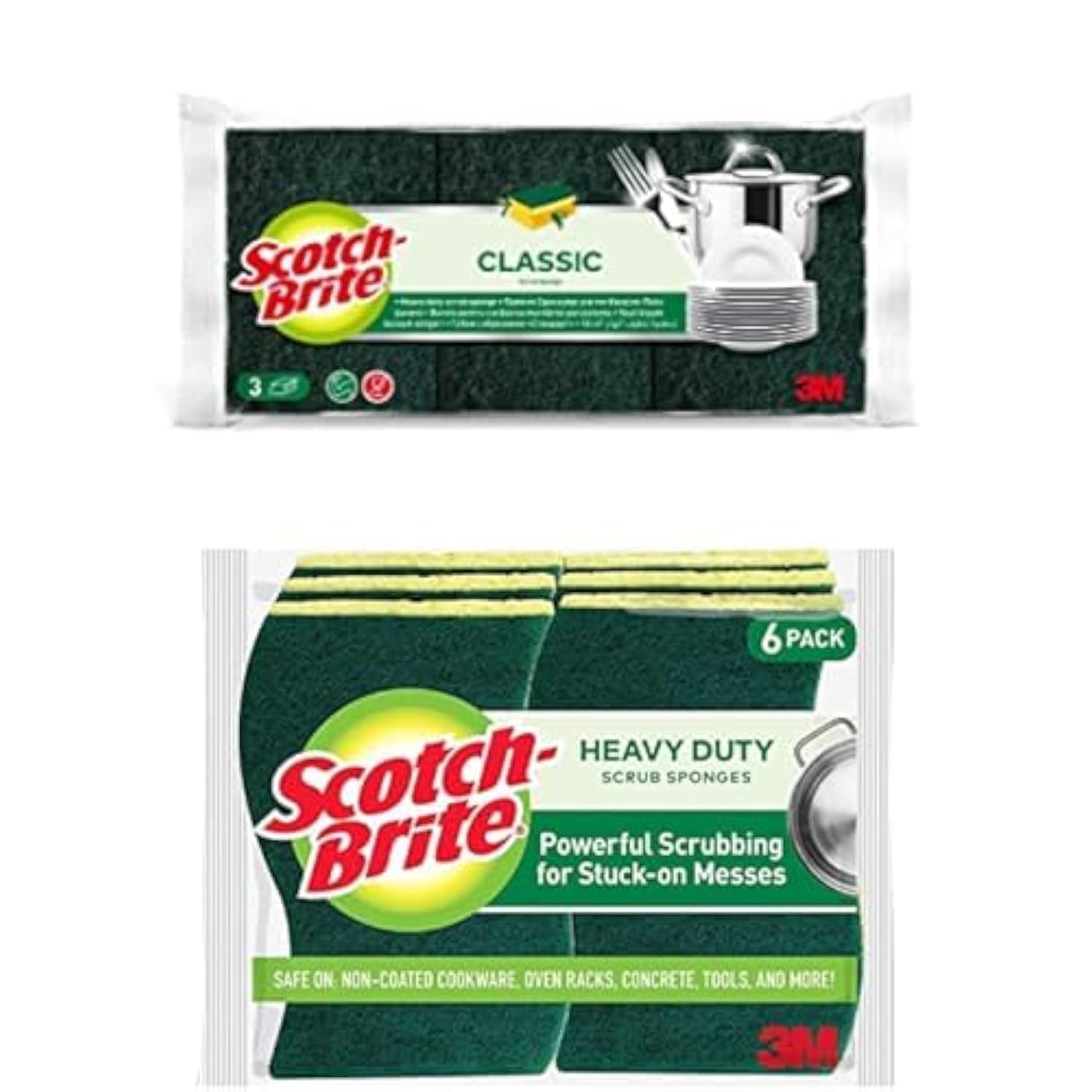 Heavy Duty Classic Nail Saver Scrub Sponge 3 units/pack + Cellulosic Scrub Sponge 6 units/pack