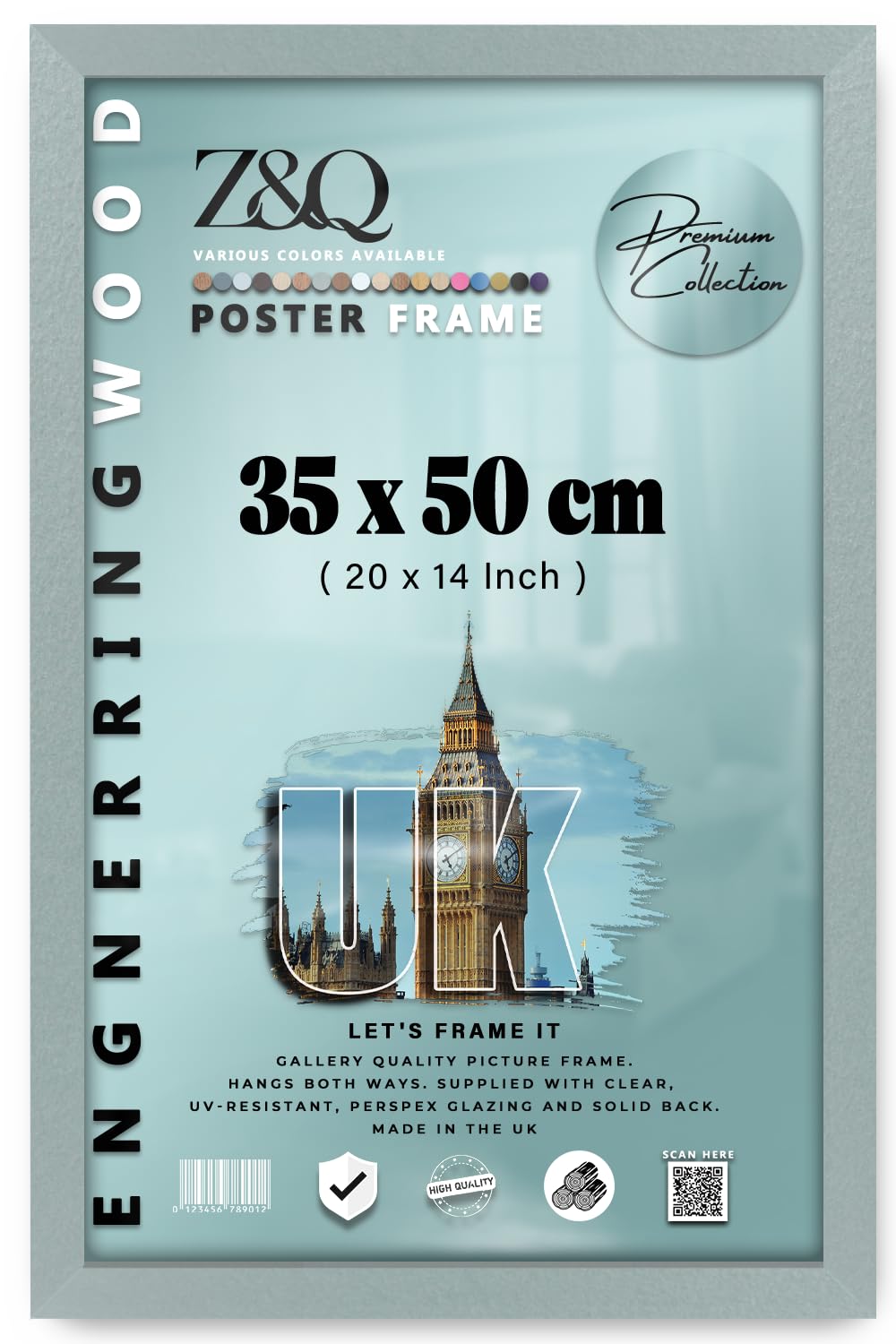 Z&Q | MDF Picture Frame (35 x 50 CM) for Handwritten Letters & Custom Photo Displays, 14 Premium MDF Finish, Portrait & Landscape Hanging [ Silver ]