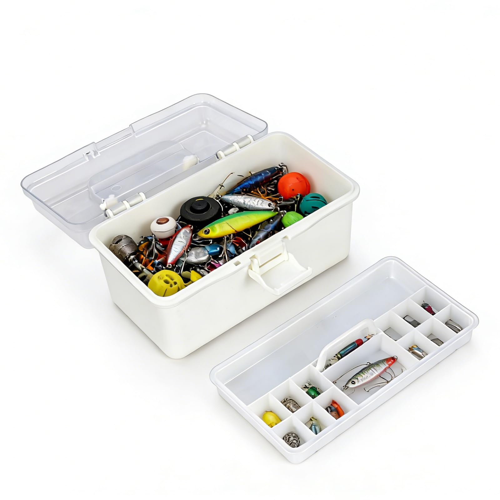 Portable Fishing Tackle Box with Removable Tray, Clear Angler Storage Organizer for Fishing Tackle Hooks Lures & Terminal Gear