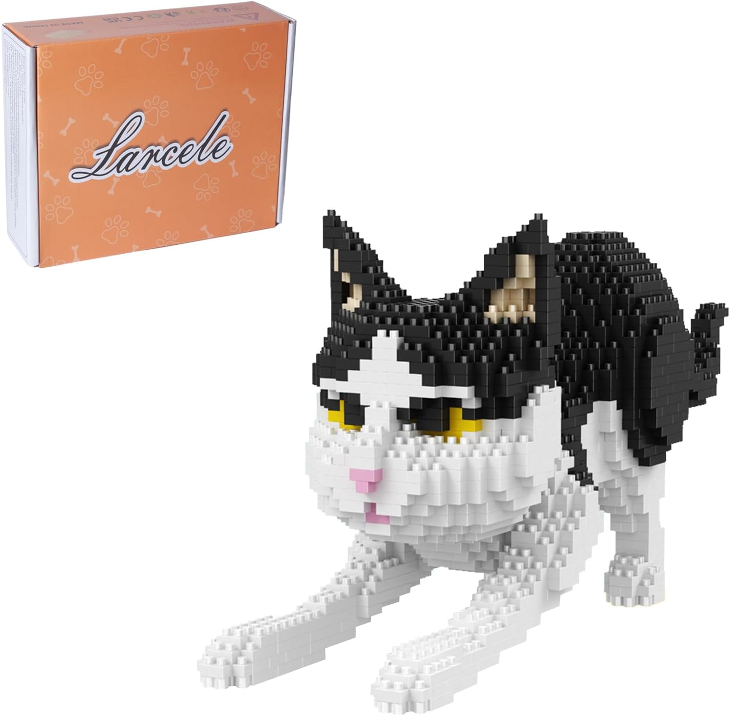 1390 Pieces Micro Building Blocks Toy Kit, Mini Animal Bricks Building Blocks Set KLJM-05 (Black and White Cat) Reusable