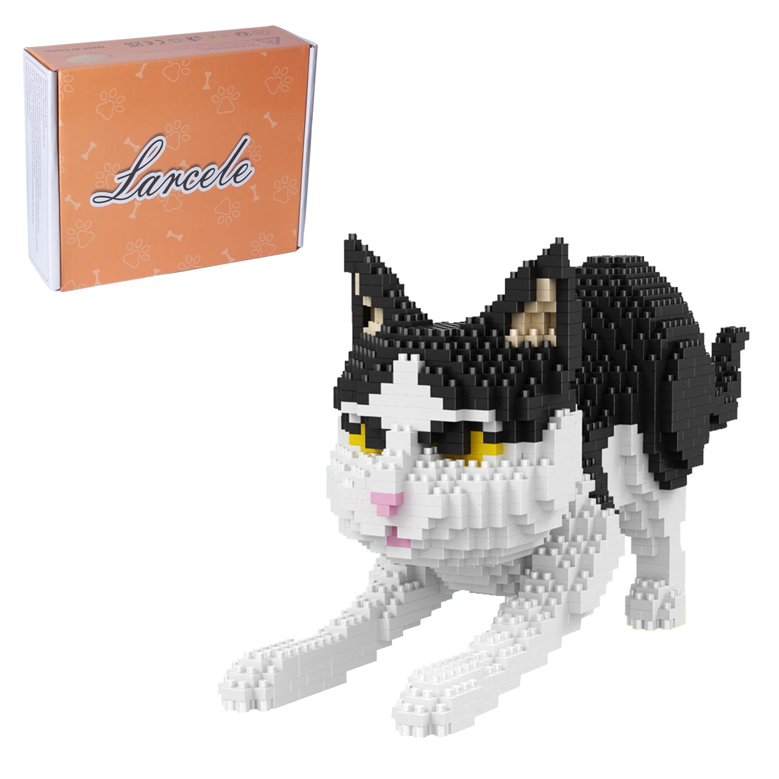1390 Pieces Micro Building Blocks Toy Kit, Mini Animal Bricks Building Blocks Set KLJM-05 (Black and White Cat) Reusable